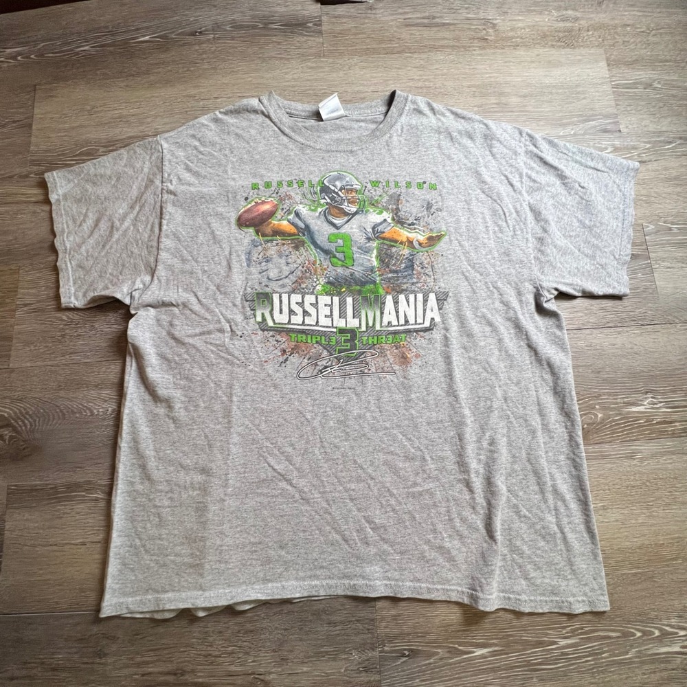 Gildan Russell Wilson T-Shirt Mens XL Gray Russellmania Seahawks NFL Football
